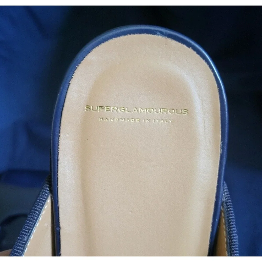 Superglamourous Men's Navy Polished Leather Monk-Straps Belgian‎ Mules Size 7